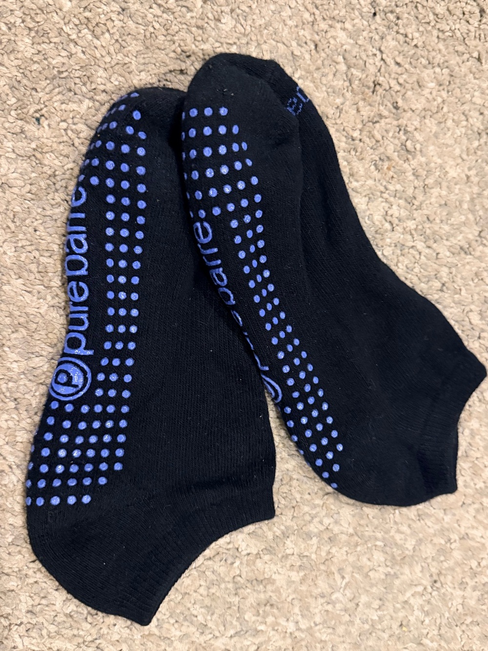 EUC Pure Barre Sticky Socks in Black with Blue Dots